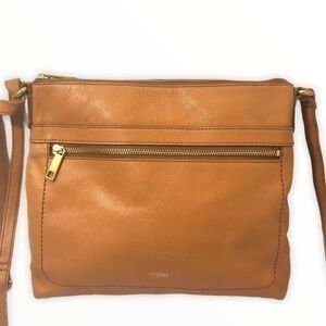 Fossil light brown leather messenger bag